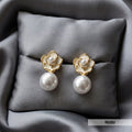 White Floral with hanging Pearl Korean Studs