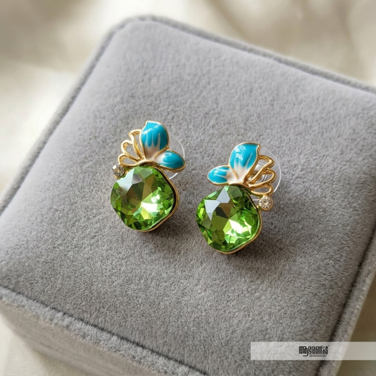 Floral Green Stone Korean Studs