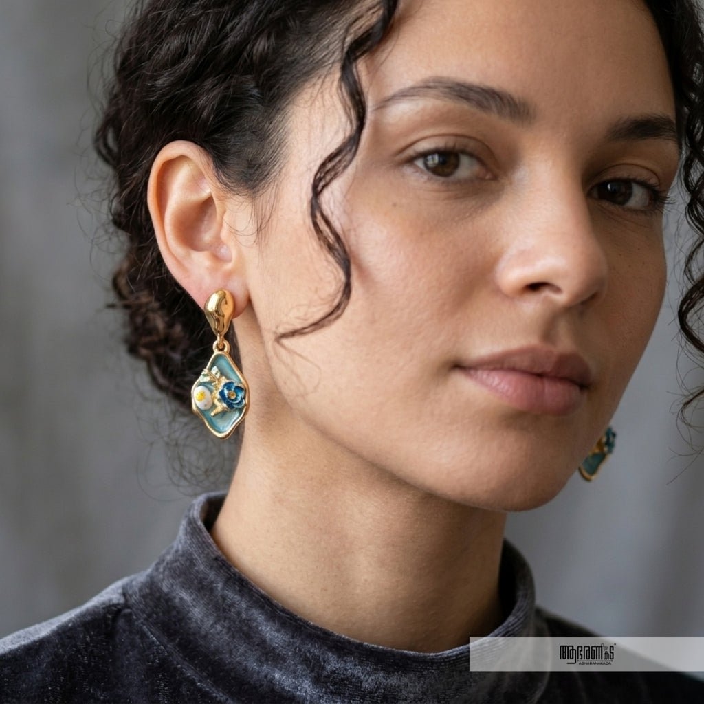 Floral Enamel Korean Earrings