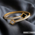 Black and White Clover Anti Tarnish Bangle Bracelet