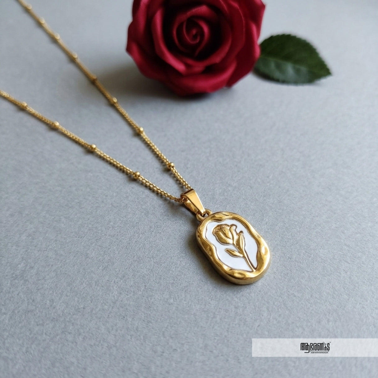 Rose Engraved Enamel  Necklace