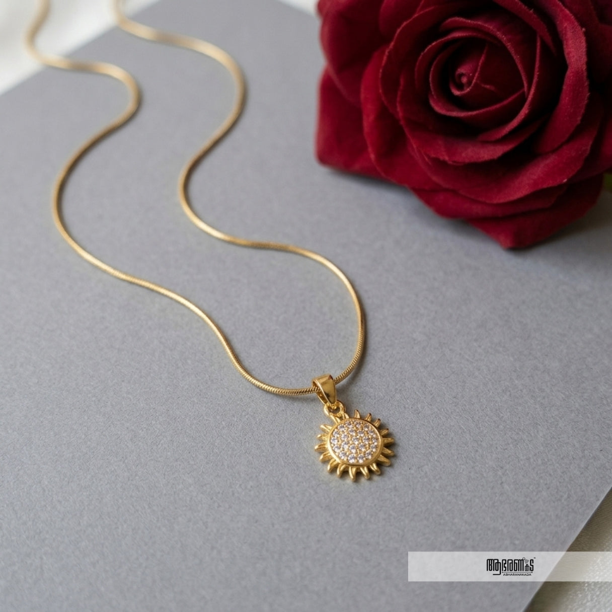 White stone studded Sunflower pendant Necklace