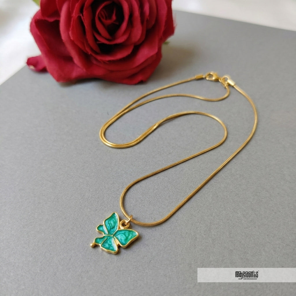 Green fluorescent Butterfly Pendant Necklace