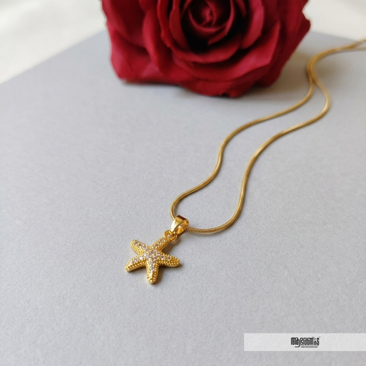 White stone studded Starfish Pendant Necklace