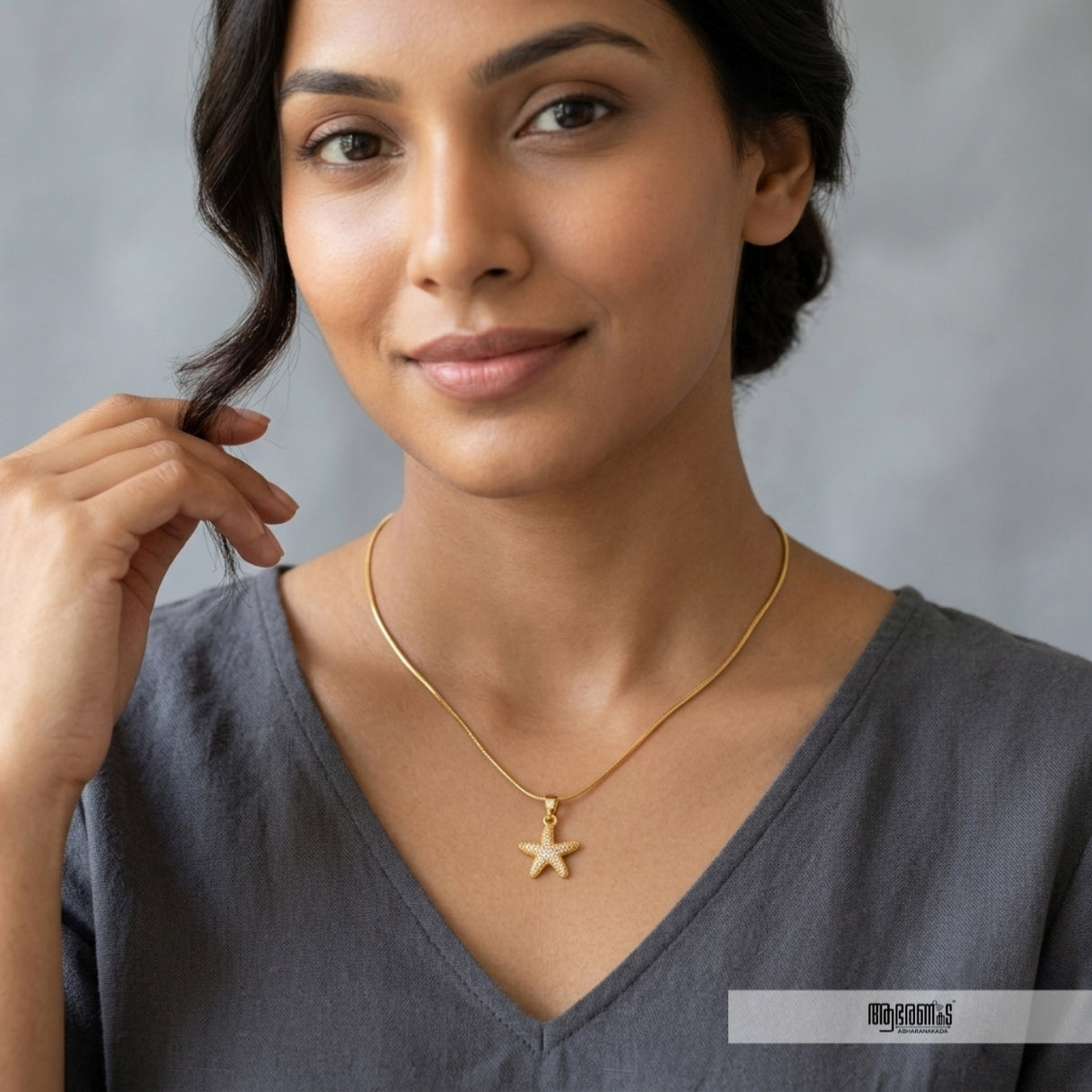White stone studded Starfish Pendant Necklace