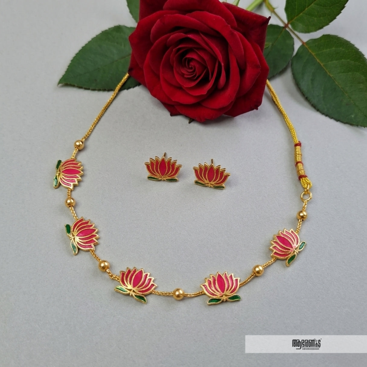 Manju Warrier inspired  Lotus Necklace Set - ABNS02
