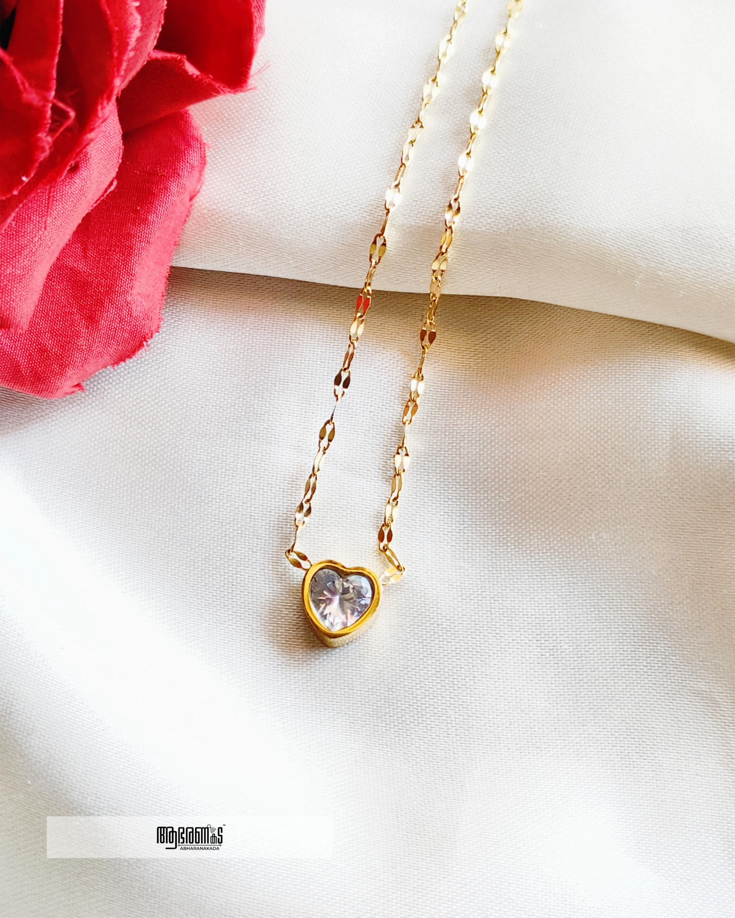 White Stoned Heart Pendant